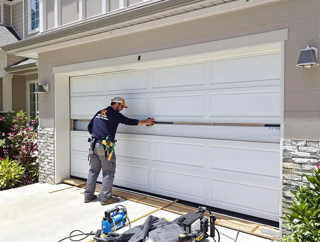 Lakewood Garage Door Repair team performing complete garage door replacement at Lakewood residence